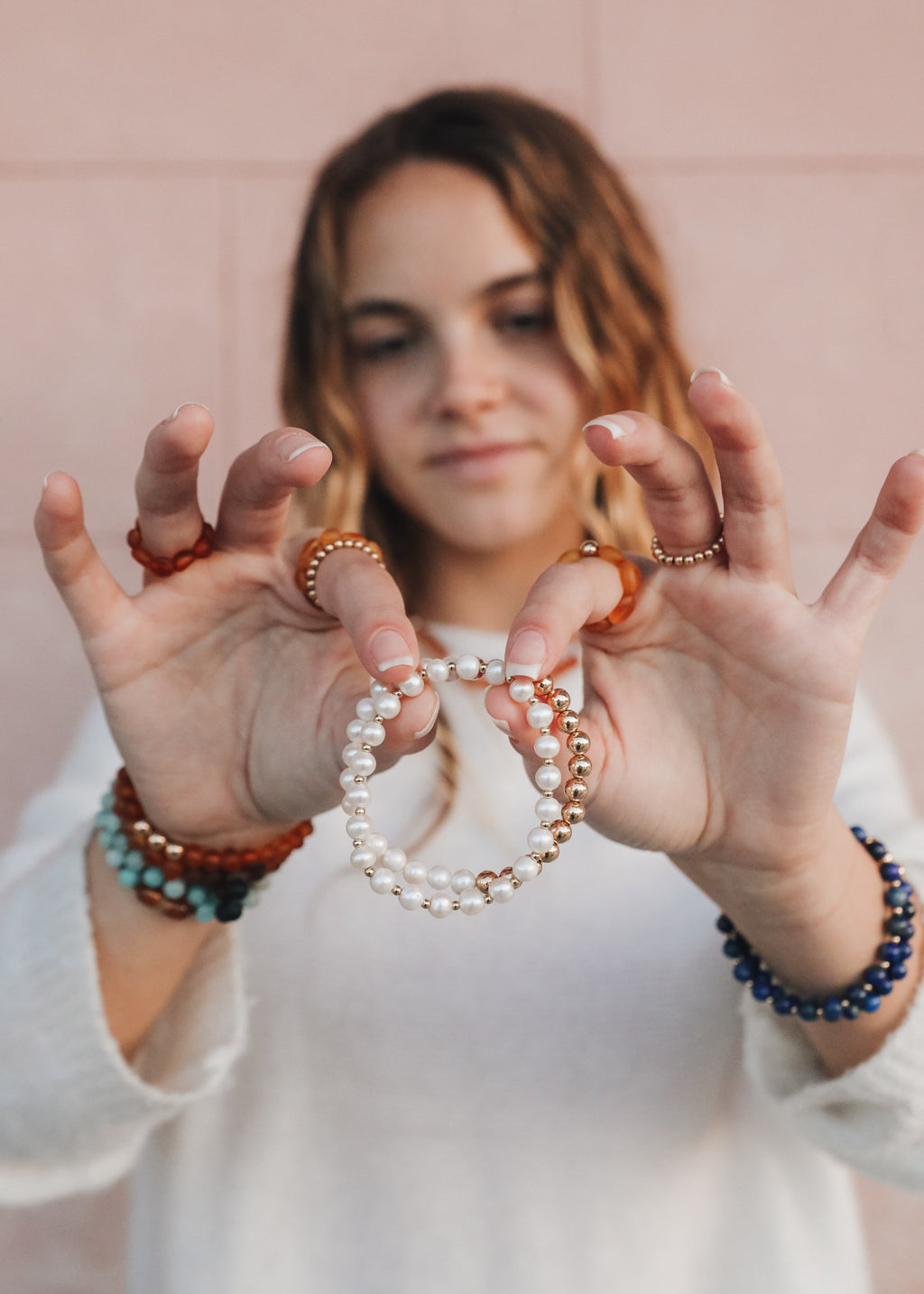 Lapis Lazuli : 14k Gold Filled Beaded Sun + Moon || Stretch Bracelets