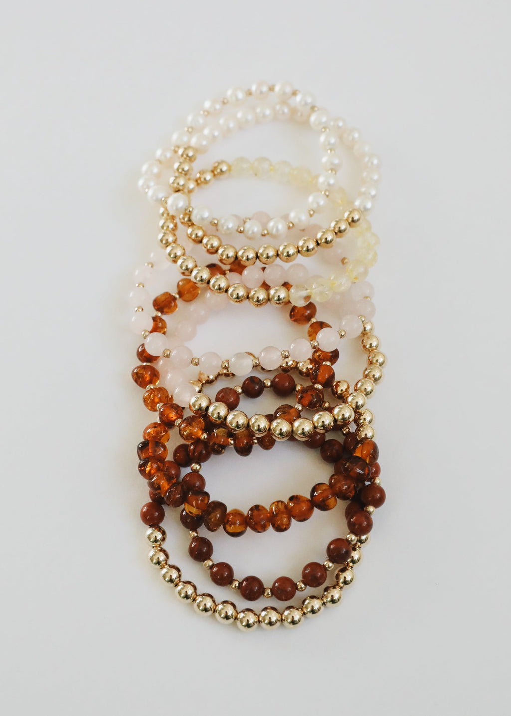 Citrine Gemstone + 14K Gold Filled Beaded Stretch Bracelet