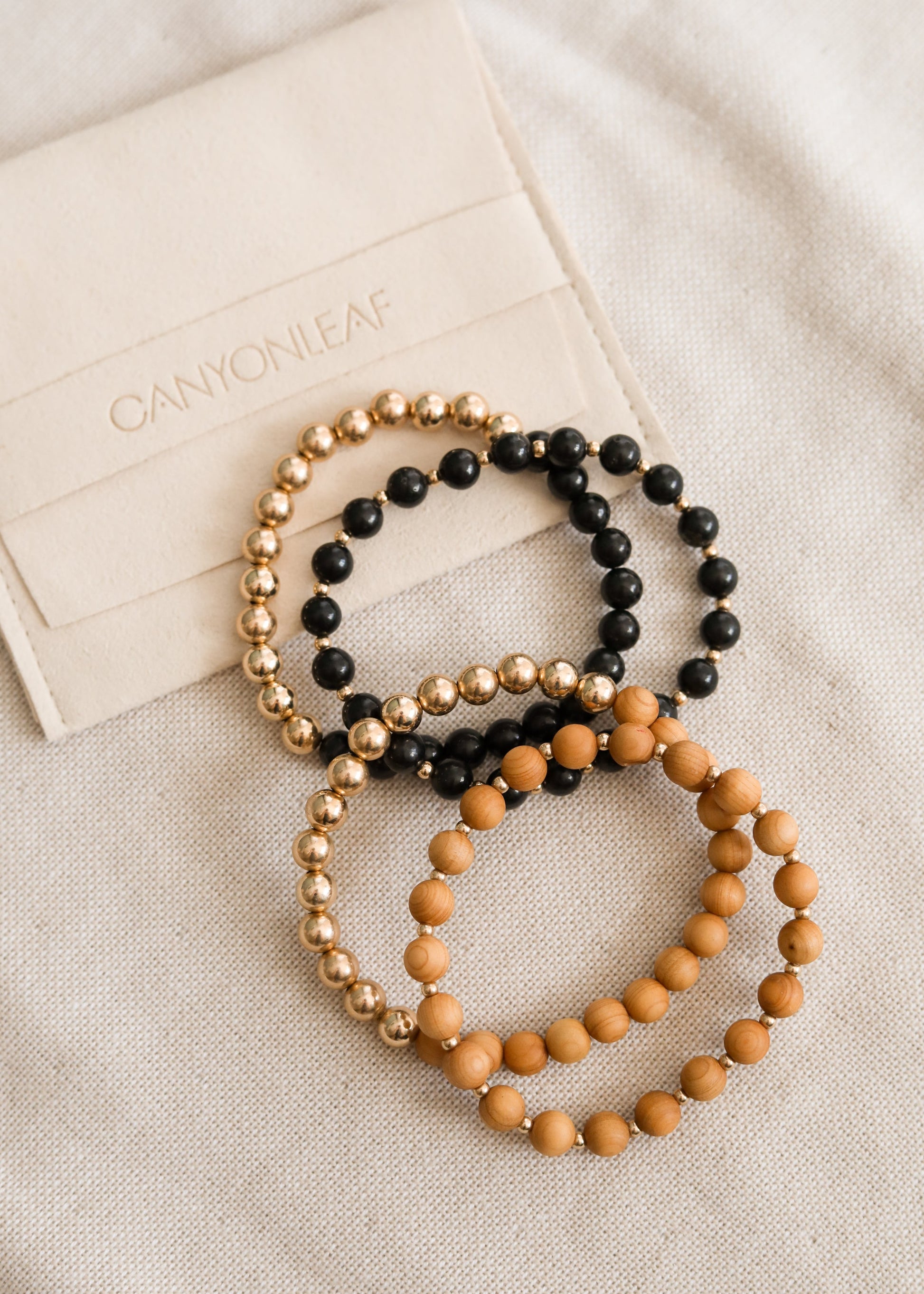 Shungite : 14k Gold Filled Sun + Moon || Stretch Bracelets