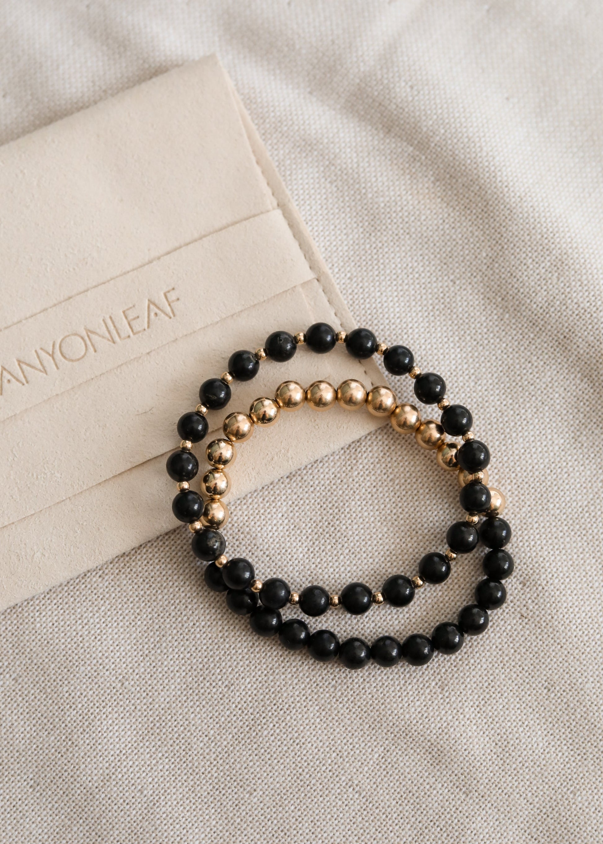 Shungite : 14k Gold Filled Sun + Moon || Stretch Bracelets