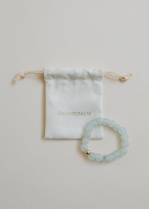 Blue Sea Glass + 14k Gold Filled or Sterling Silver || Stretch Bracelet