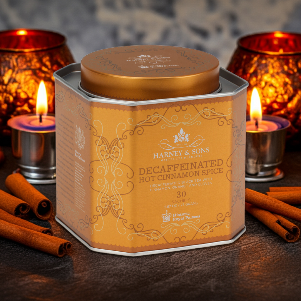 Decaf Hot Cinnamon Spice Tea, HRP Tin of 30 Sachets