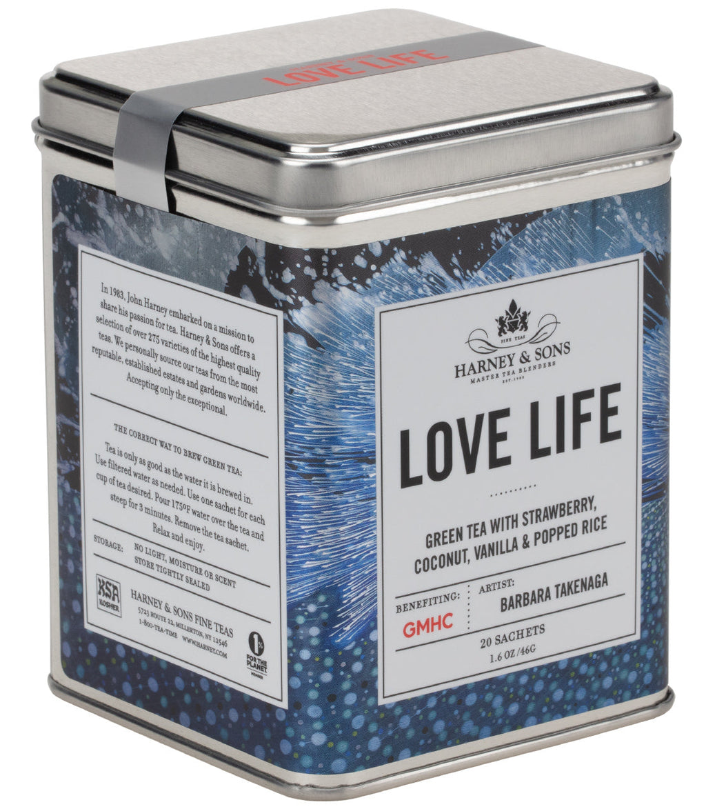Love Life: A Strawberry Vanilla Japanese Bancha Green Tea, Charity Tin of 20 Sachets