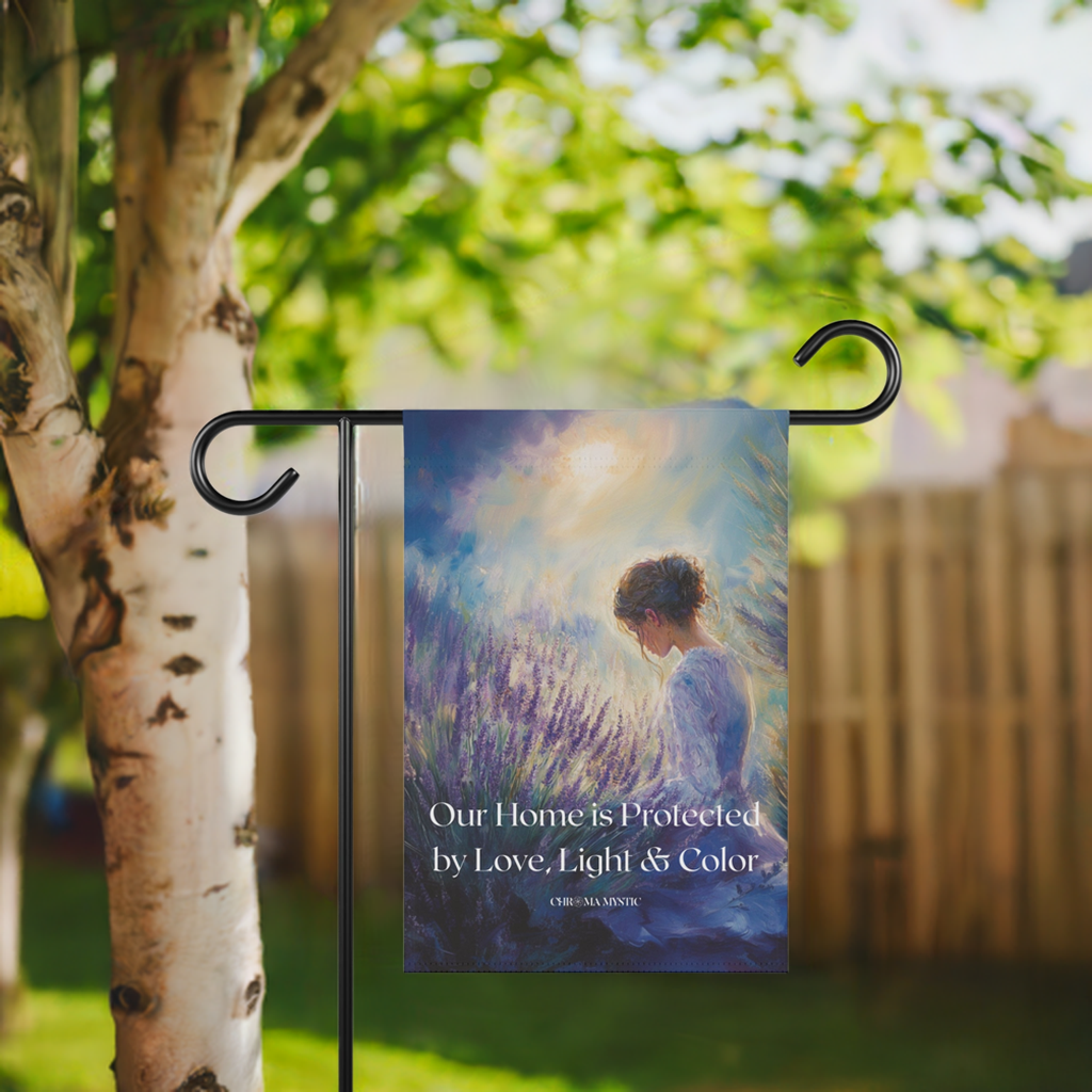 Lavender Sanctuary Garden Flag - "Our Home is Protected by Love, Light & Color"
